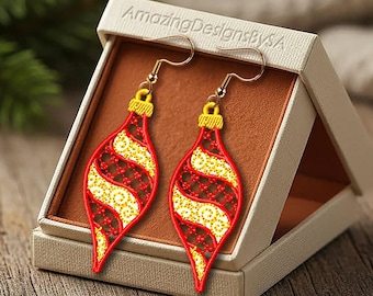 Descarga de diseño de bordado a máquina de pendientes colgantes con remate navideño FSL, archivos de bordado digital de patrón navideño de encaje independiente #A58