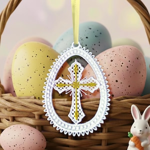 FSL Easter Egg Machine Embroidery Design Download, Religious Cross Free Standing Lace Ornament, Christian Easter Embroidery File #A94