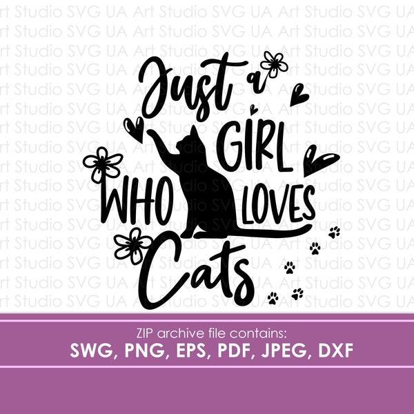 Just A Girl Who Loves Cats Svg, Animal silhouette Cute Cat Lover Gifts, sublimation Cat Lover Shirt, Cat Mom Shirt Gift #N20