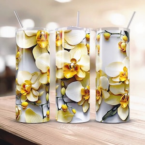 Tumbler wraps witte bloemen sublimatie PNG, gele bloemen magere tuimelaar 20 oz ontwerpen wraps, magere tuimelaar sublimatie ontwerp #T2