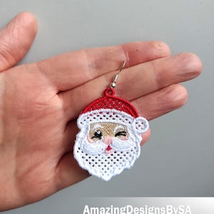 FSL Santa earrings machine embroidery design download, Free Standing Lace Christmas pattern digital embroidery files, FSL Santa head #A46 image 7