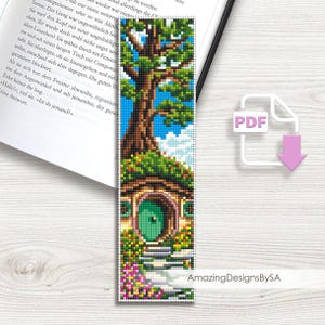 Fairy house bookmark cross stitch pattern PDF instant download Fairy hole cross stitch chart, Bookmark pattern digital PDF, Green door #A1