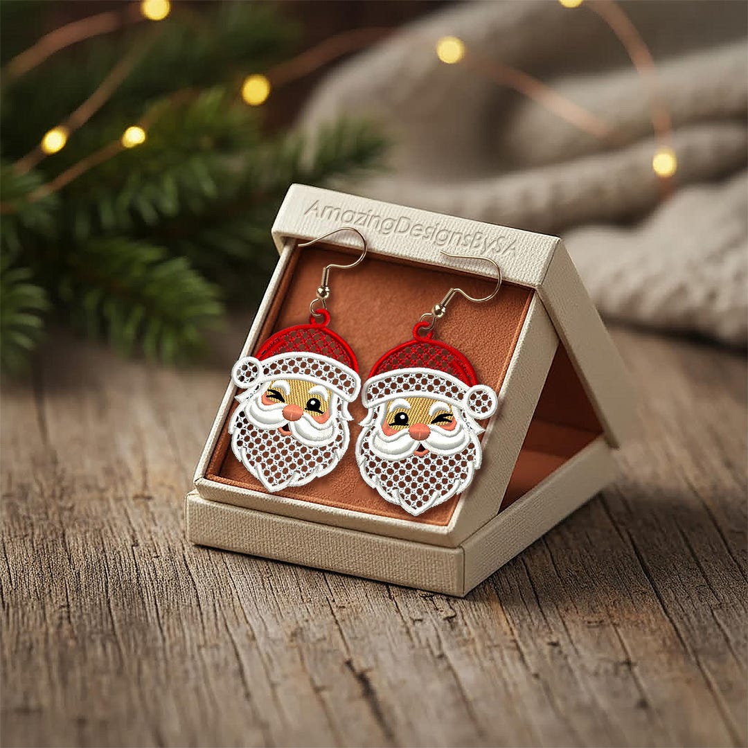 FSL Santa Earrings Machine Embroidery Design Download, Free Standing ...