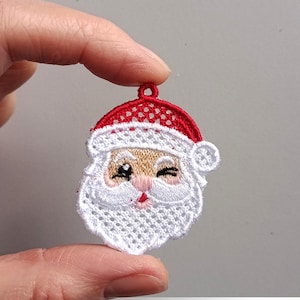 FSL Santa earrings machine embroidery design download, Free Standing Lace Christmas pattern digital embroidery files, FSL Santa head #A46 image 4