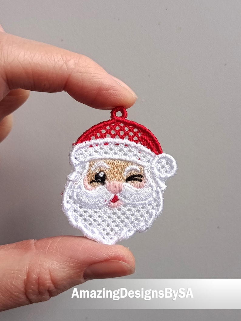 FSL Santa earrings machine embroidery design download, Free Standing Lace Christmas pattern digital embroidery files, FSL Santa head #A46 image 4