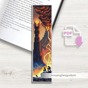 Fantasy Kreuzstichmuster PDF download Dunkler Turm Kreuzstichvorlage, magisches Lesezeichen Muster digitales PDF, Zaubererwelt #A9