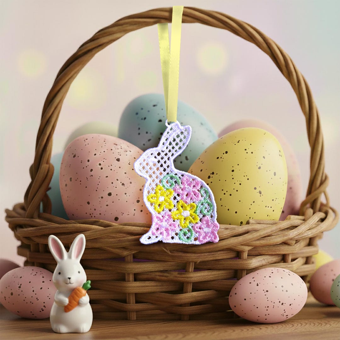 FSL Easter Bunny Machine Embroidery Design Download, Floral Lace Rabbit ...