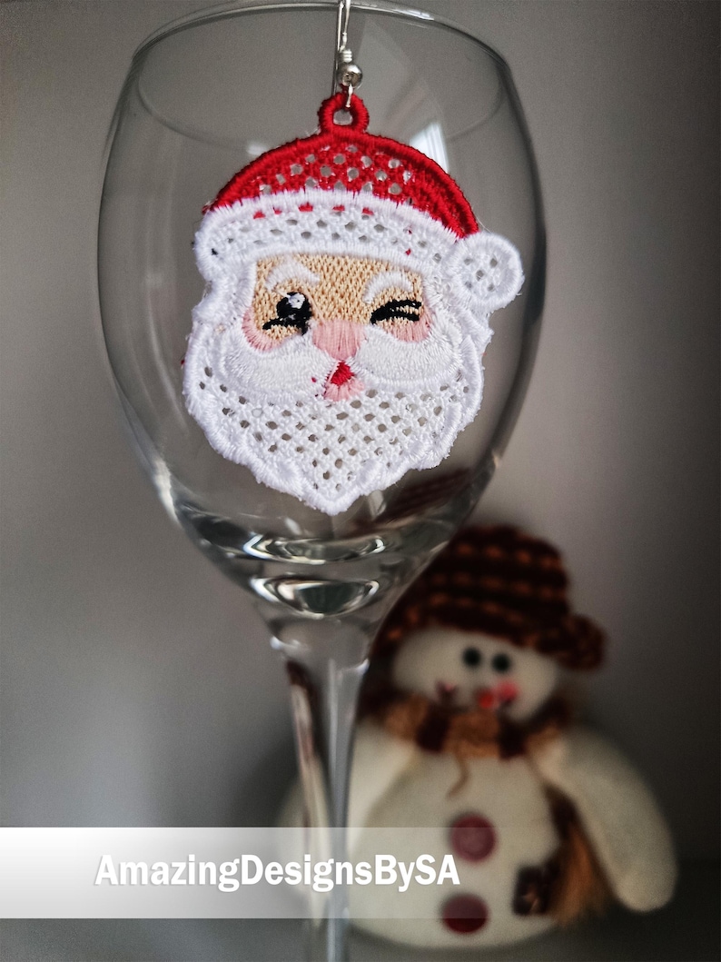 FSL Santa earrings machine embroidery design download, Free Standing Lace Christmas pattern digital embroidery files, FSL Santa head #A46 image 6
