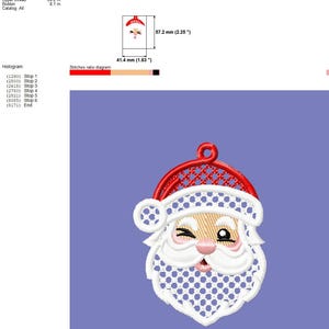 FSL Santa earrings machine embroidery design download, Free Standing Lace Christmas pattern digital embroidery files, FSL Santa head #A46 image 2