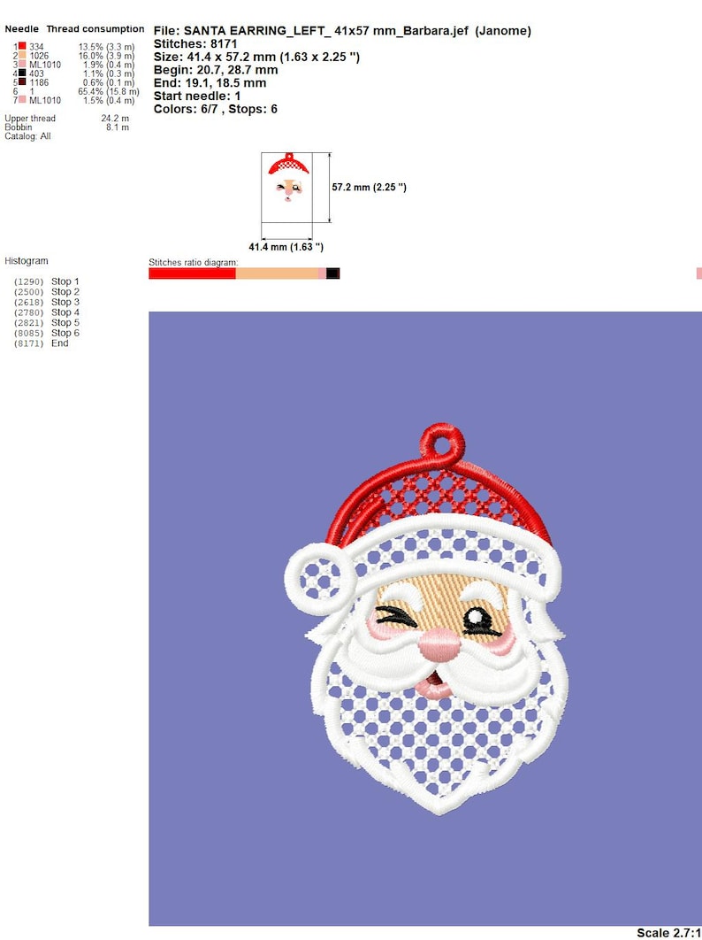FSL Santa Earrings Machine Embroidery Design Download, Free Standing ...