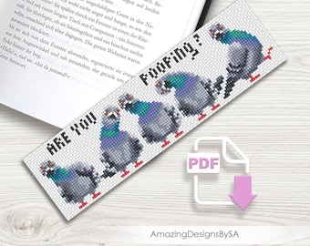 Marcapáginas de paloma divertido con patrón de punto de cruz, descarga en PDF. Gráfico de punto de cruz de mini palomas, patrón de marcapáginas de pájaro digital en PDF. Regalos de paloma #A27