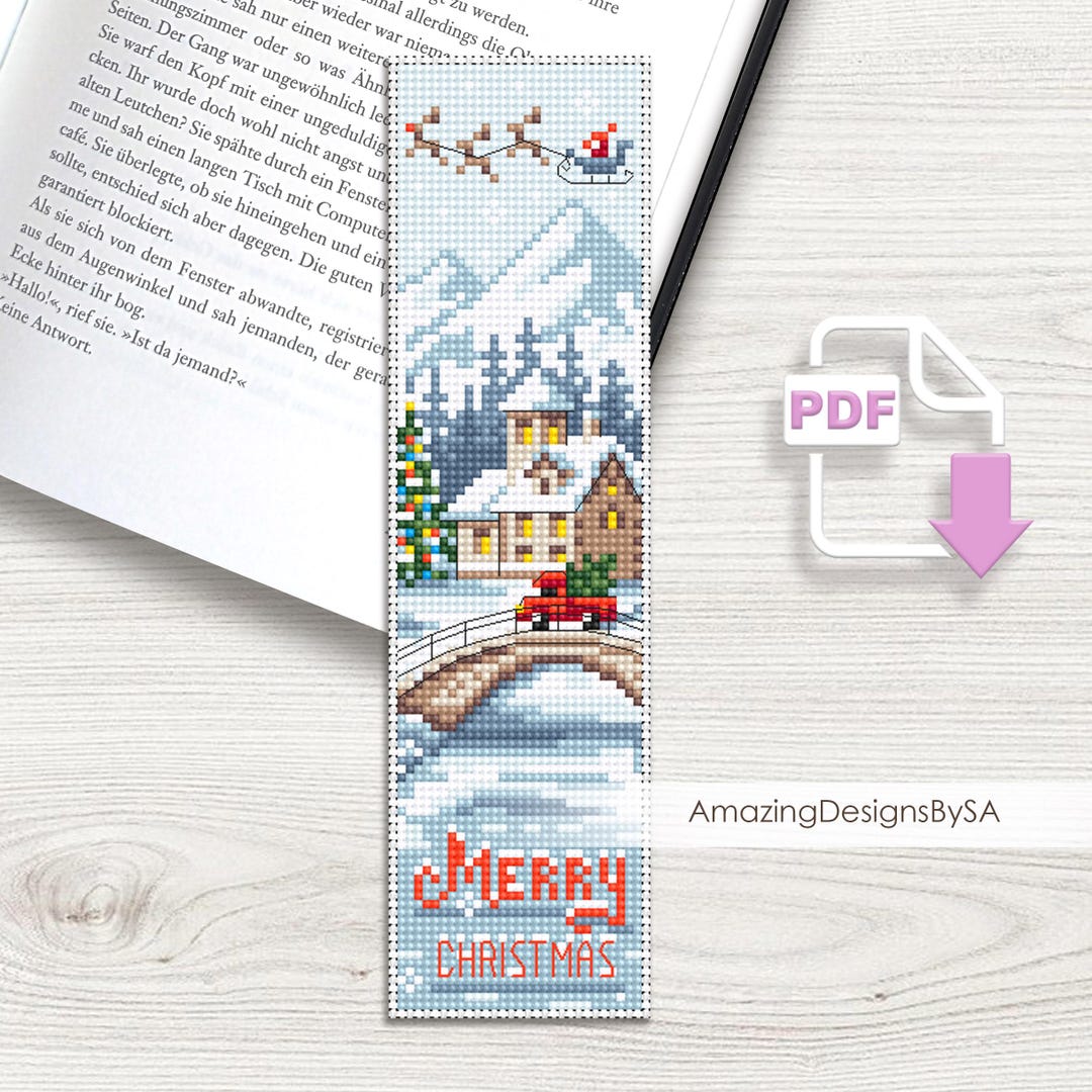 Merry Christmas Bookmark Cross Stitch Pattern PDF Download Winter ...