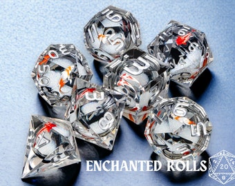 Captivating Koi Liquid Core Dice Set | Polyhedral Pond Dice for Tranquil Gaming