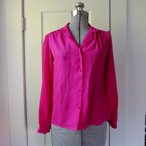 Vintage Sheer Magenta Button Up Blouse DeadStock 1990s 90s Romantic 1980s Work