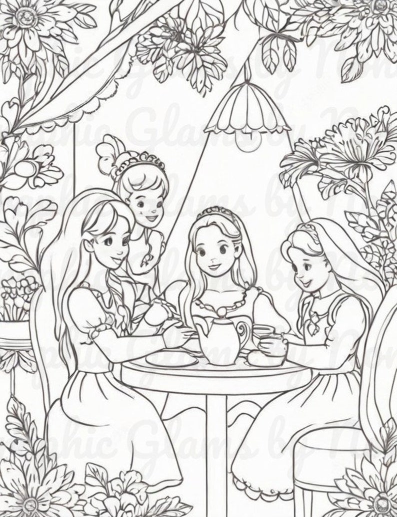 Printable Princess Tea Party Coloring Pages - Etsy
