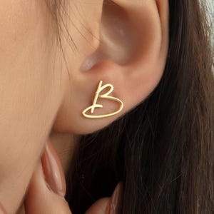 Custom Initial Earrings, 14K Gold Stud Earrings, Gifts for Mom, 21st Birthday Gift, Bridesmaid Gifts,Personalized Gifts for Her