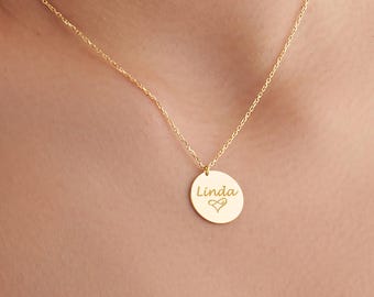 Custom Engraved Disc Necklace • Dainty Disc Pendant • Personalized Necklace • Gold Jewelry • Necklaces for Women • Christmas Gifts for Mom