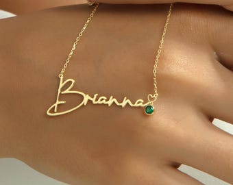 Gold Birthstone Name Necklace, Personalized Necklaces for Women, Custom Name Jewelry, Birthstone Necklace, Necklace for Her, Christmas Gifts