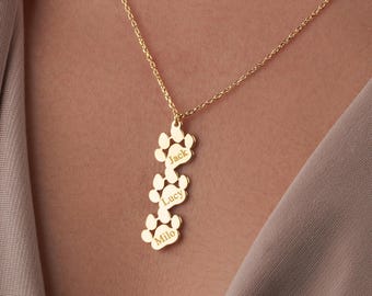 14K Gold Paw Print Name Necklace, Tiny Dog Mom Necklace, Personalized  Pet Loss Memorial Jewelry, Pet Memorial Pendant, Dog Lover Necklace