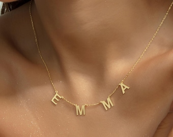 14k Gold Name Necklace With Letters, Personalized jewelry for Her, Perfect Gift for Birthdays, Christmas Gifts for Wife, Necklace for Mom