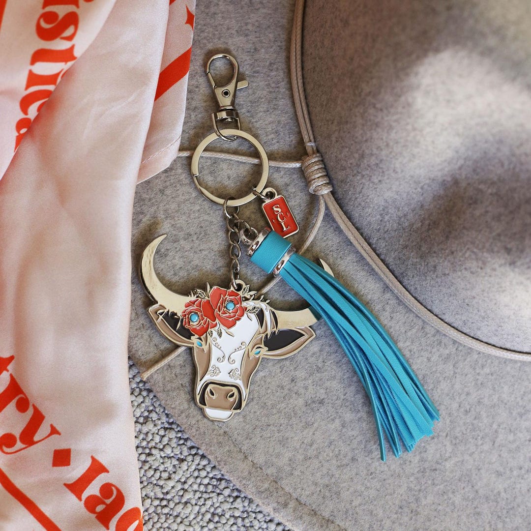 Texas-sized Statement Keychain – Rodeo Rosie Cow | Southwestern Floral ...