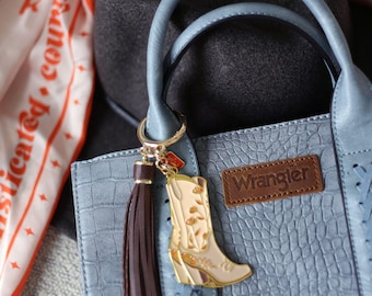 Cowgirl Boot Bag Charm: Pink Floral Western Tassel