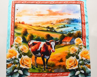 Foulard carré personnalisé en soie de vache de campagne de luxe, cadeau de rodéo occidental coloré de Texas Wildrag Roses Paisley Country Farm