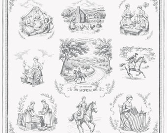 Pañuelo tipo bandana de algodón para damas de 1776, estampado de historia patriótica estadounidense.