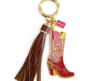 Rodeo Glam Cowgirl Boot Bag Charm | Pink Glitter, Floral Tassel