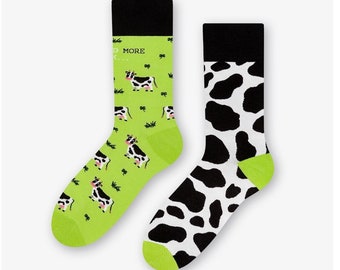 Milk Lime Cow Farm Unisex Socks Variants, Funny Socks, Cozy Socks, Crazy Socks, Colorful Socks, Gift Idea, Perfect Gift, Mismatched Socks