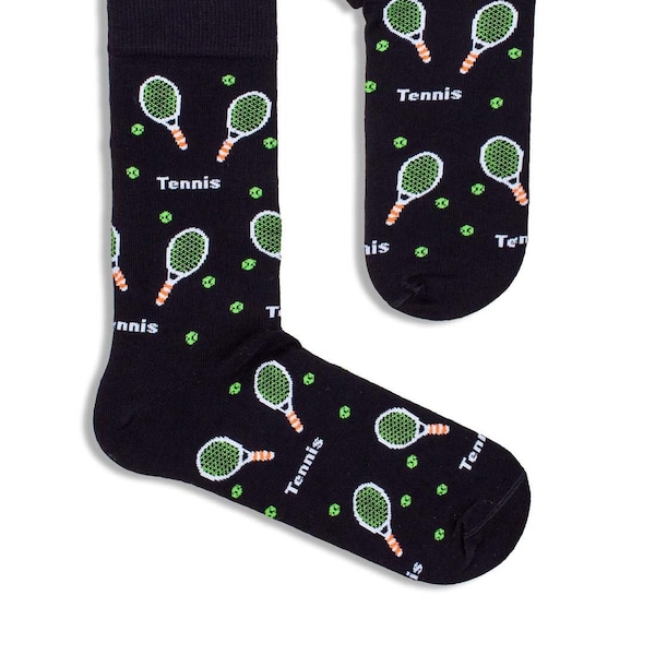 Tennisschläger Tennisball Sport Männer Socken, lustige Socken, Socken, Socken, verrückte Socken, bunte Socken, Geschenkidee, perfektes Geschenk, Mismatched Socken