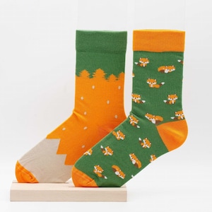Fox Foxes Unisex Socks, Funny Socks, Cozy Socks, Men Socks, Crazy Socks, Colorful Socks, Gift Idea, Perfect Gift, Mismatched Socks