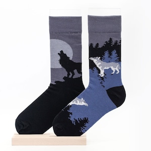 Lone Wolf Unisex Socks, Funny Socks, Cozy Socks, Men Socks, Crazy Socks, Colorful Socks, Gift Idea, Perfect Gift, Mismatched Socks