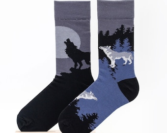 Lone Wolf Unisex Socks, Funny Socks, Cozy Socks, Men Socks, Crazy Socks, Colorful Socks, Gift Idea, Perfect Gift, Mismatched Socks