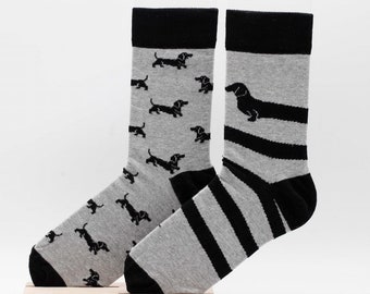 Dachshund Dog Socks: Unisex Cotton Blend, Mismatched Novelty Socks