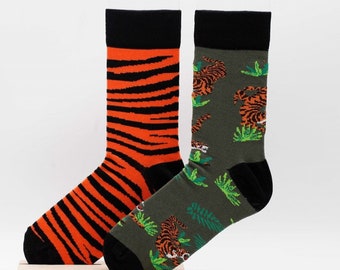 Wild Tiger Unisex Socks, Funny Socks, Cozy Socks, Men Socks, Crazy Socks, Colorful Socks, Gift Idea, Perfect Gift, Mismatched Socks