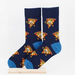Happy Pizza Unisex Socks, Funny Socks, Cozy Socks, Women Men Socks, Crazy Socks, Colorful Socks, Gift Idea, Perfect Gift, Mismatched Socks
