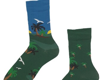 Vacation Palm Trees Relax Summer Unisex Socks, Funny Socks, Cozy Socks, Men Socks, Colorful Socks, Gift Idea, Perfect Gift, Mismatched Socks