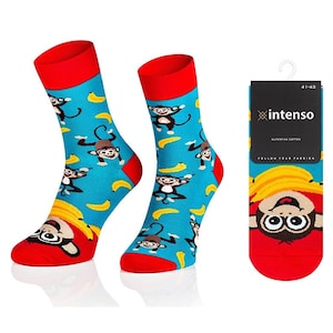 Happy Monkey Bananas Calcetines para hombres, Calcetines divertidos, Calcetines acogedores, Calcetines para hombres, Calcetines locos, Calcetines coloridos, Idea de regalo, Regalo perfecto, Calcetines no coincidentes
