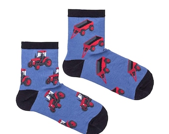 Chaussettes pour enfants, tracteur remorque ferme, chaussettes rigolotes, chaussettes douillettes, chaussettes folles, chaussettes colorées, idée cadeau, cadeau parfait, chaussettes dépareillées