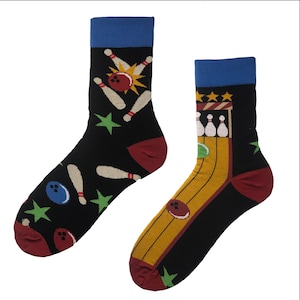 Bowling Bowls Unisex Socks, Funny Socks, Cozy Socks, Men Socks, Crazy Socks, Colorful Socks, Gift Idea, Perfect Gift, Mismatched Socks