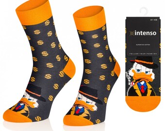 Scrooge Duck Lucky Dollars Men Socks, Unisex Socks, Funny Socks, Socks, Men Socks, Colorful Socks, Gift Idea, Perfect Gift, Mismatched Socks