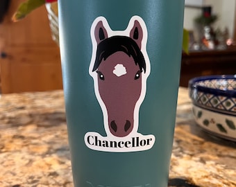Sticker cheval dessin animé personnalisé pour cadeaux équestres et accessoires de tasse