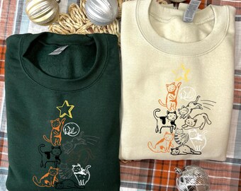 Cat Christmas Tree Sweatshirt | Cozy Cat Lover’s Christmas Sweater | Funny Holiday Cat Sweatshirt | Christmas Gift for Cat Lovers | Festive
