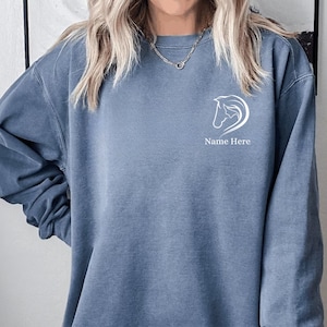 Custom Horse Comfort Colors Sweatshirt, Personalized Horse Gift, Customized Equestrian Sweater, Custom Horse Name Sweatshirt For Horse Owner