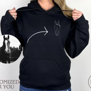 Custom Embroidered Horse Hoodie, Custom Horse Art, Pet Custom Horse Face Sweatshirt, Personalized Embroidered Hoodie, Horse Girl Gift