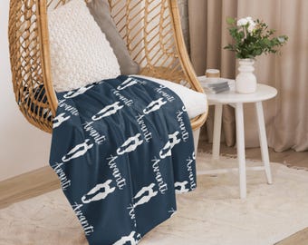 Custom Horse Silhouette Sherpa Throw Blanket, Equestrian Home Decor, Personalized Horse Girl Gift, Horse Name Blanket