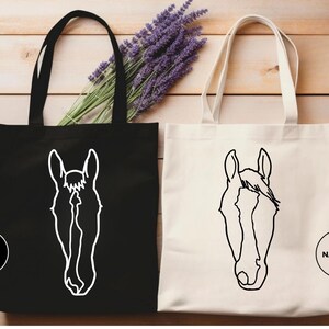 Custom Horse Silhouette Canvas Tote Bag, Equestrian Gift, Personalized Horseshow Bag, Custom Horse Lover Bag, Horse Girl Gift