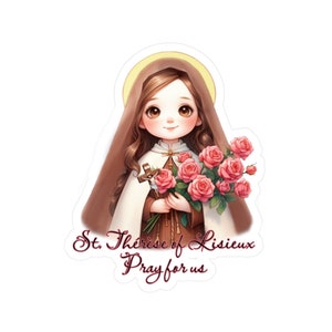 St. Therese of Lisieux Sticker, The Little Flower Sticker, Catholic Children&#39;s Sticker, Cute Kid Sticker, Kiss-Cut Vinyl Decals