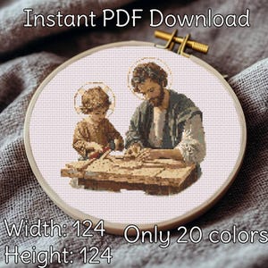 St. Joseph Cross Stitch Pattern, Catholic Crossstitch Pattern, Catholic Cross Stitch Pattern, St. Joseph with Child Jesus